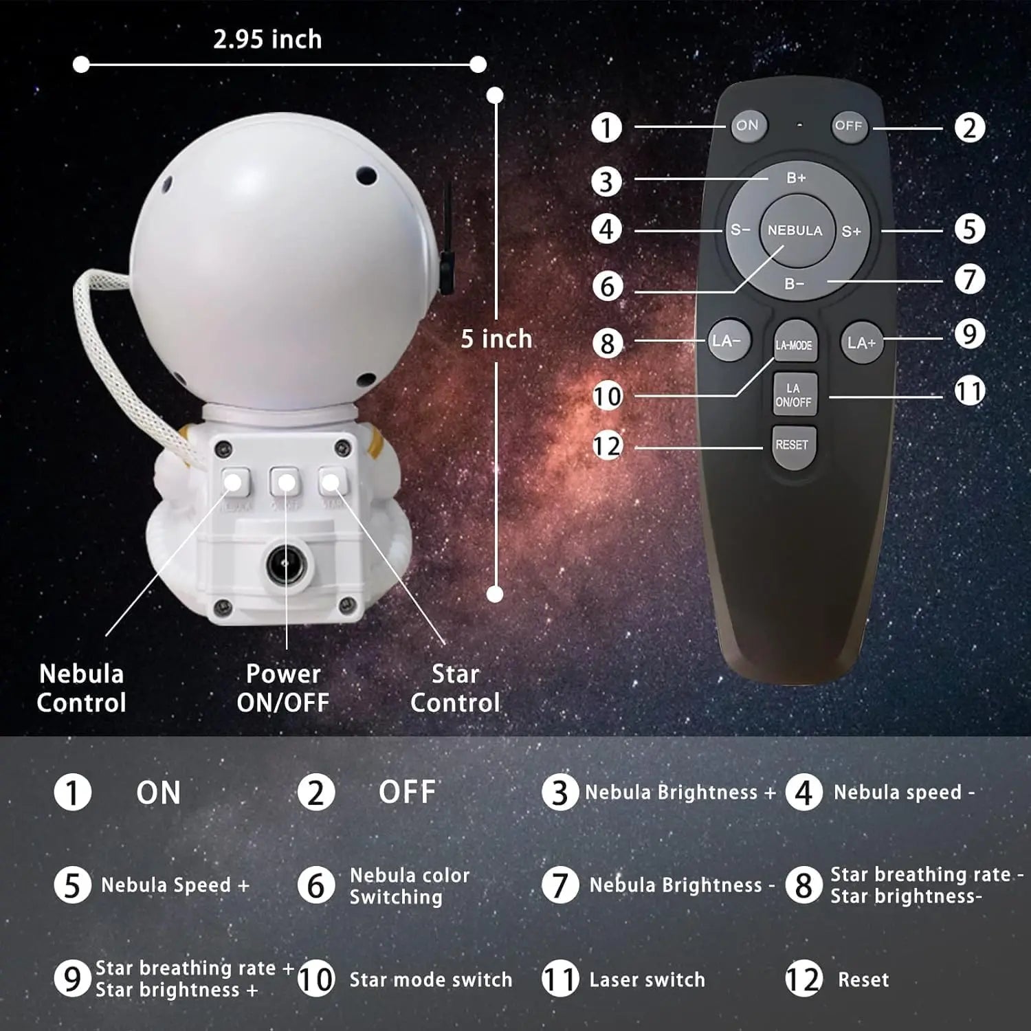 Astronaut Galaxy Projector remote