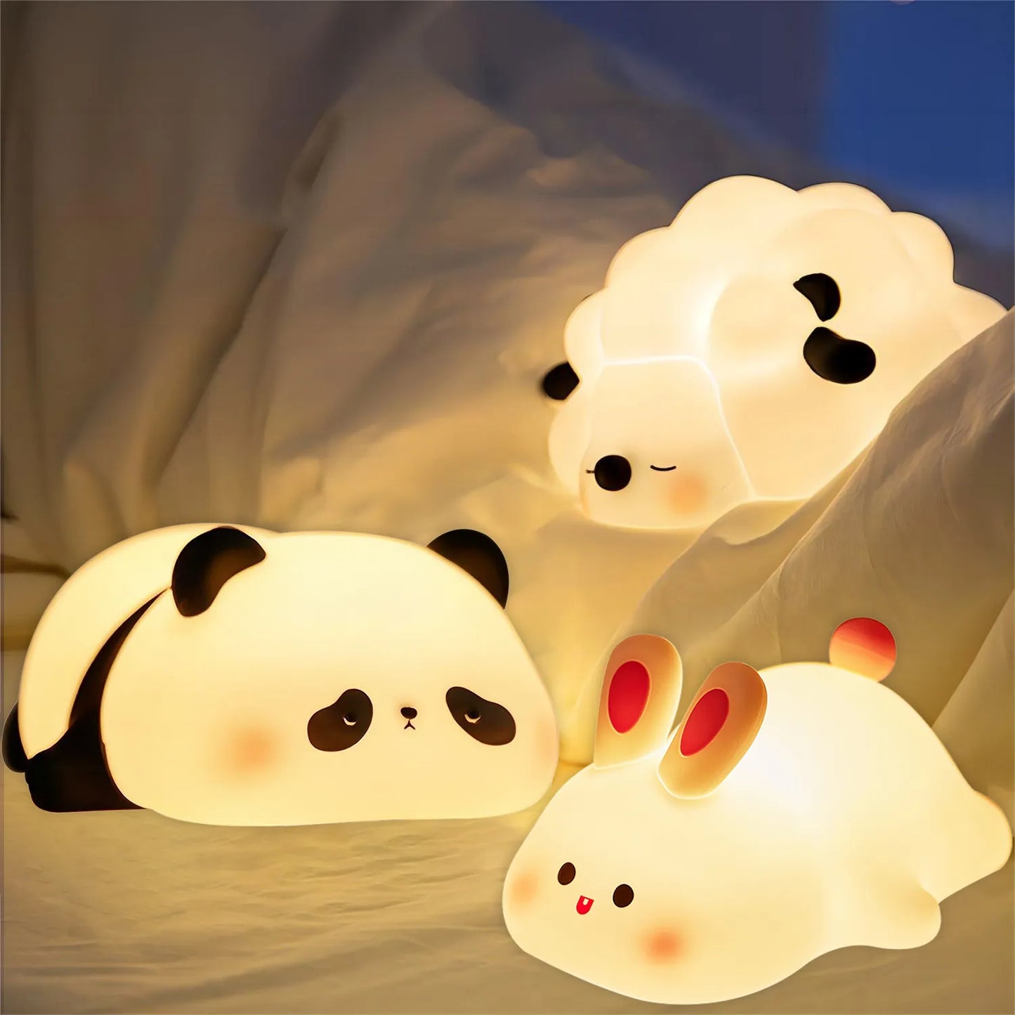 LED Cute Sheep Panda Rabbit Silicone Lamp